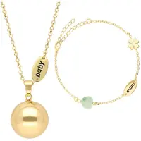 Bola Nature Stone Beads and Mum/Baby Charm bola de grossesse Gold
