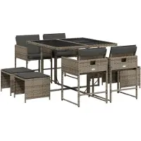 vidaXL Salon de jardin 9 pièces avec coussins Gris Poly Rattan
