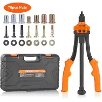 Vevor Riveteuse Manuelle pour Écrou à Sertir 35 cm Pince à Insert Fileté avec 7 Mandrins 70 Écrous de 7 Tailles Outil à Riveter Dérivetage avec Mallette Portable pour Automobile Bricolage Construction