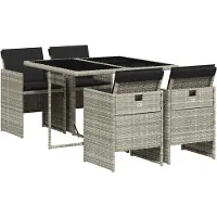 vidaXL Salon de jardin 5 pièces avec coussins gris clair Poly rotin