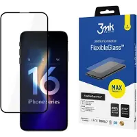 3MK FlexibleGlass Max iPhone 16 Pro czarny/black, Szkło Hybrydowe z wzmocnionymi krawędziami (Apple iPhone 16 Pro), Téléphone portable : film de protection, Noir