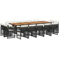 vidaXL Ensemble de jardin 15 pièces avec coussins Noir Poly Rattan
