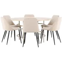 Ebuy24 Copenhagen ensemble pour salle à manger table Ø140cm et 6 chaises whitewash, beige.