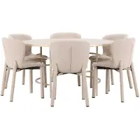 Ebuy24 Copenhagen ensemble pour salle à manger table Ø140cm et 6 chaises whitewash, beige.