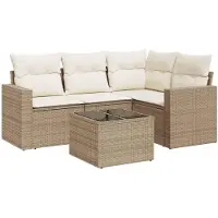 vidaXL Ensemble de salon de jardin 5 pièces avec coussins Beige Poly Rattan