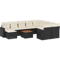 vidaXL Ensemble de salon de jardin 11 pièces avec coussins noir poly rotin