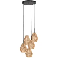 Steinhauer Lampe suspendue à 5 lampes Ropex avec des cagoules en rotin