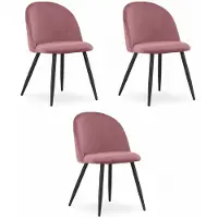Leobert Chaise - - Bello - Velours Rose Foncé/Pieds Noirs - Lot De 3