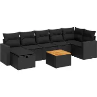 vidaXL Ensemble de jardin canapé 8 pièces avec coussins noir poly rotin