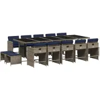 vidaXL Set de jardin à manger de 15 pièces avec coussins, gris, polyrattan