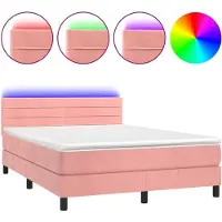 vidaXL Sommier tapissier avec matelas et LED Rose 140x200 cm Velours