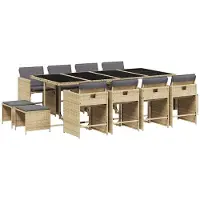 vidaXL Ensemble de jardin 13 pièces avec coussins Mélange beige Poly rotin