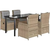 vidaXL Salon de jardin 5 pièces avec coussins Beige Poly Rattan