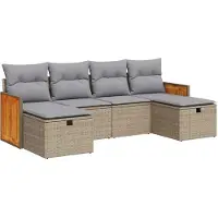 vidaXL Ensemble de salon de jardin 6 pièces avec coussins Beige Poly Rattan