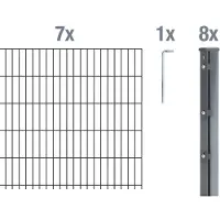 Alberts 679347 Clôture en treillis double comme set complet de clôture de 16 pièces, anthracite, hauteur 63 cm, longueur 17,5 m
