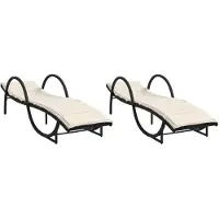 vidaXL Bains de soleil 2 pcs. avec coussins noir Poly rotin