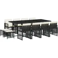 vidaXL Ensemble de jardin 13 pièces avec coussins Noir Poly Rattan