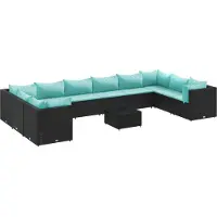 vidaXL Ensemble salon de jardin 11 pièces avec coussins noir poly rotin