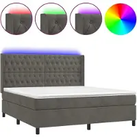 vidaXL Lit boxspring avec matelas & LED gris foncé 160x200 cm velours