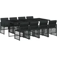 vidaXL Salon de jardin 9 pièces avec coussins noir poly rotin