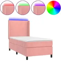 vidaXL Lit boxspring avec matelas & LED rose 100x200 cm velours