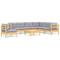 vidaXL Ensemble salon de jardin 8 pièces avec coussins gris pin massif