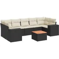vidaXL Ensemble de jardin canapé 8 pièces avec coussins noir poly rotin