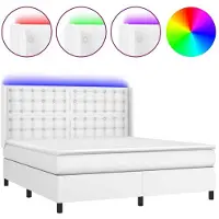 vidaXL Lit Boxspring avec matelas & LED Blanc 180x200 cm Similicuir