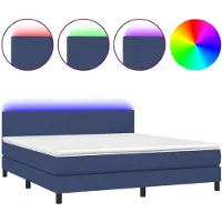 vidaXL Lit Boxspring avec matelas & LED Bleu 180x200 cm Tissu