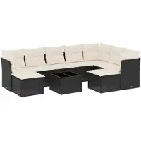 vidaXL Ensemble de 10 canapés de jardin avec coussins noir poly rotin