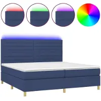 vidaXL Lit Boxspring avec matelas & LED Bleu 200x200 cm Tissu
