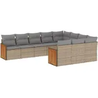 vidaXL Ensemble de salon de jardin 10 pièces avec coussins Beige Poly Rattan