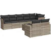 vidaXL Ensemble de salon de jardin 9 pièces avec coussins gris clair Poly rotin