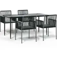 vidaXL Ensemble de jardin 5 pièces avec coussins Noir Poly Rattan & Acier