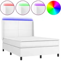 vidaXL Lit Boxspring avec matelas & LED Blanc 140x190 cm Similicuir