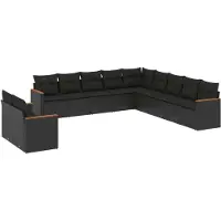 vidaXL Salon de jardin 11 pcs avec coussins noir résine tressée