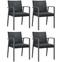 vidaXL Chaises de jardin avec coussins 4 pcs. noir 56,5x57x83cm Poly rotin