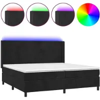 vidaXL Lit boxspring avec matelas & LED noir 200x200 cm velours