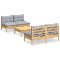 vidaXL Ensemble de salon de jardin 5 pièces avec coussins gris en pin