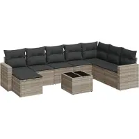 vidaXL Ensemble de salon de jardin 9 pièces avec coussins gris clair Poly rotin