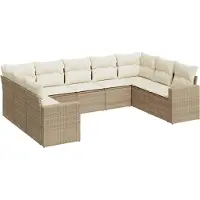 vidaXL Ensemble de salon de jardin 9 pièces avec coussins beige Poly rotin