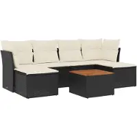 vidaXL Ensemble de salon de jardin 7 pièces avec coussins noir poly rotin