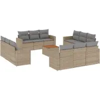 vidaXL Ensemble de 13 canapés de jardin avec coussins Beige Poly Rattan