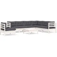 vidaXL Salon de jardin 8 pcs avec coussins blanc bois de pin massif