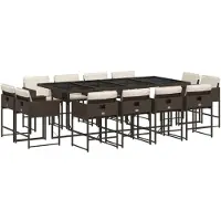 vidaXL Ensemble de jardin 13 pièces avec coussins Marron Poly rotin