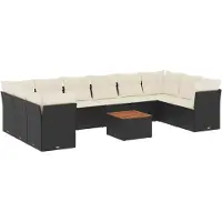 vidaXL Ensemble de salon de jardin 11 pièces avec coussins noir poly rotin