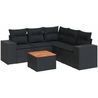 vidaXL Ensemble de salon de jardin 6 pièces avec coussins noir poly rotin