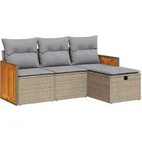 vidaXL Ensemble de salon de jardin 4 pièces avec coussins Beige Poly Rattan