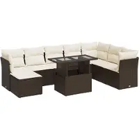vidaXL Ensemble de salon de jardin 9 pièces avec coussins Marron Poly Rattan