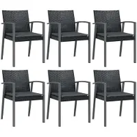 vidaXL Chaises de jardin avec coussins 6 pcs. noir 56,5x57x83cm Poly rotin